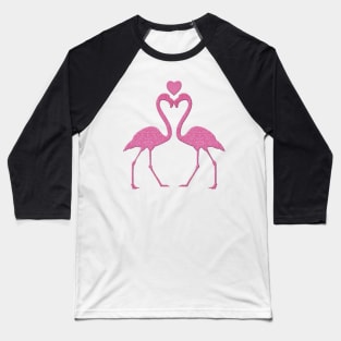 Pink Faux Glitter Flamingo With A Heart Baseball T-Shirt